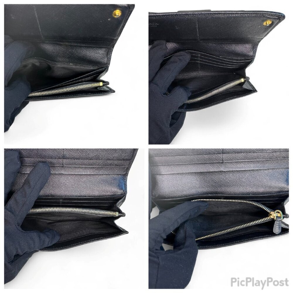 Prada Women's Long Saffiano Black Leather Bifold Ribbon Wallet - Picture 15 of 16